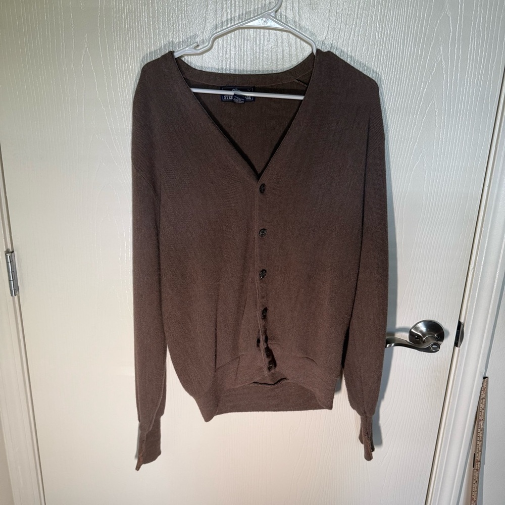 Steeplechase Men’s Vintage USA 100% DuPont Orion Brown Button Up Sweater Large